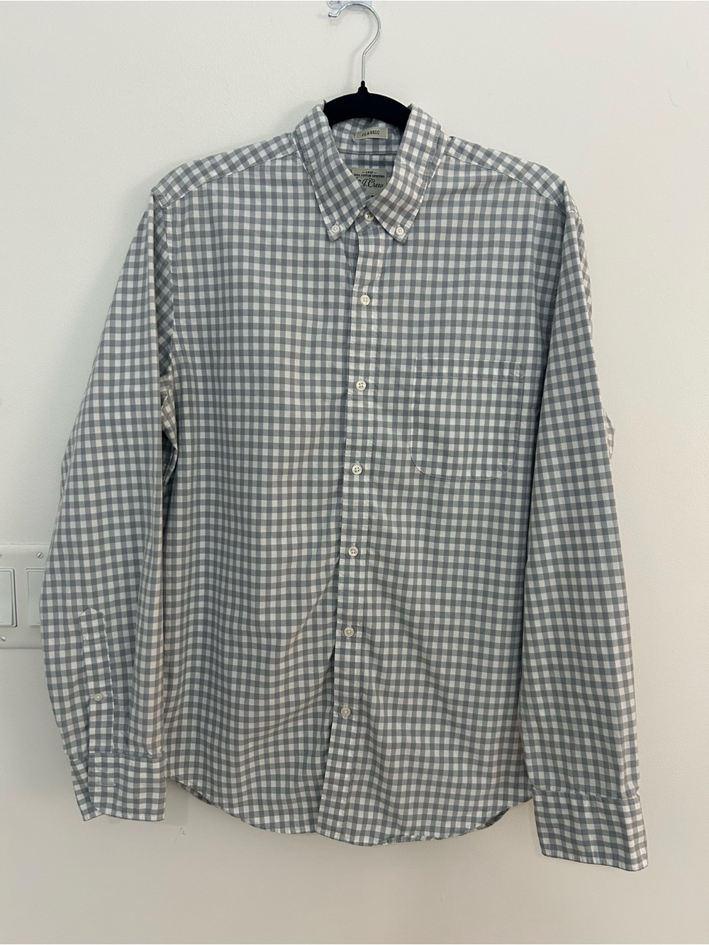 J.Crew Mens M Classic Fit Gingham Button Down Shirt Gray White 100% Cotton
